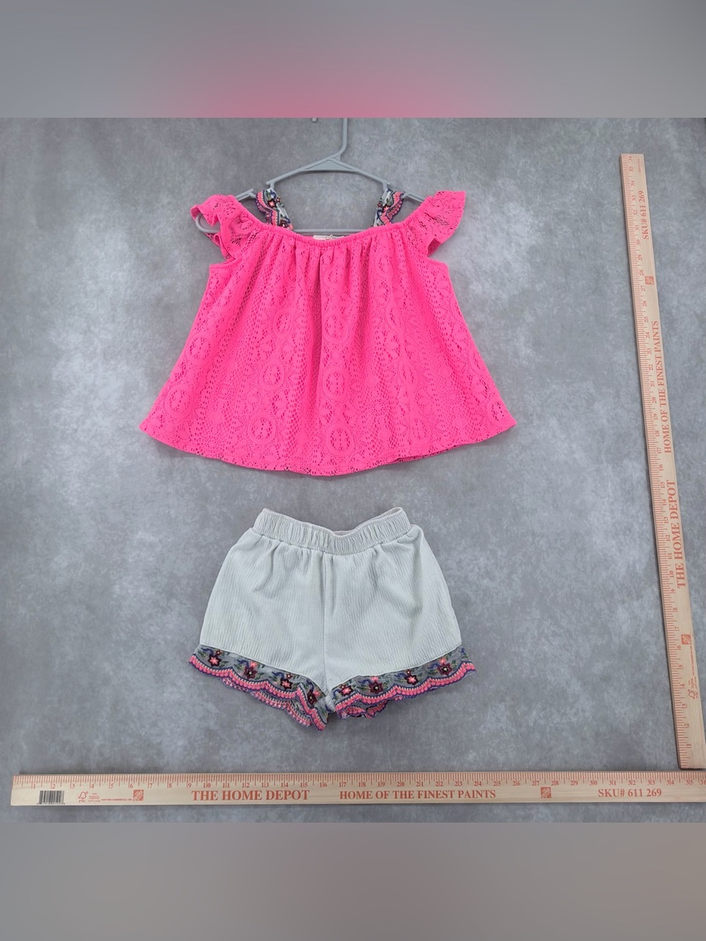 Girls 6X Hot Pink Lace Tank Top with white Shorts Set
